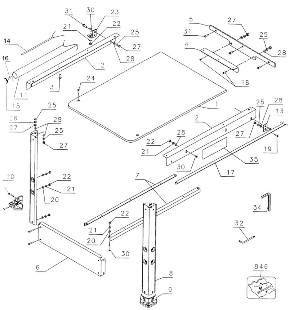 Fence Rail Diagram and Parts List for DW746TY1  Black and Decker Table Saw